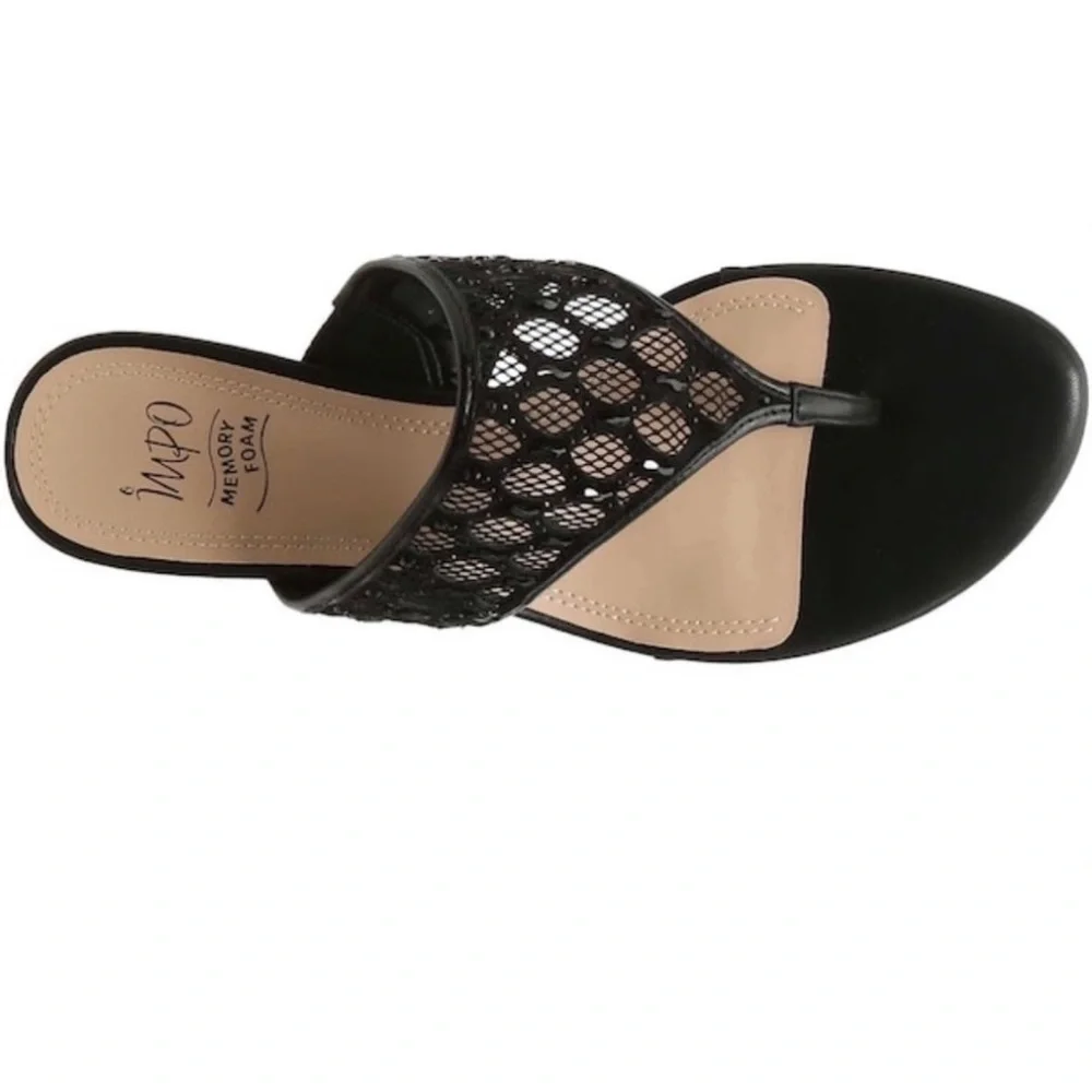Impo Renae Black Sequin Wedge Sandals Size 11 Memory Foam NWT